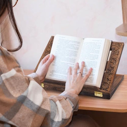 Adjustable Wooden Bible Stand Carved Missal Stand Holder Folding Display 10 x 13 Inch Book Holder for Bibles Books Reading Religious Prayer