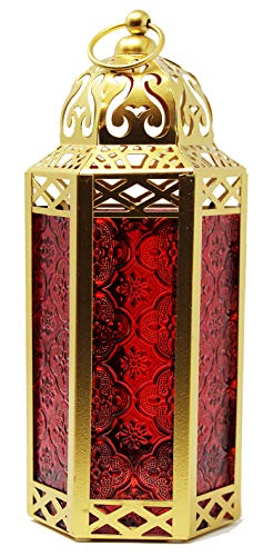 Vela Lanterns Decorative Indoor Moroccan Candle Holder, Gold Red, M - color: Gold/Red, size: Medium