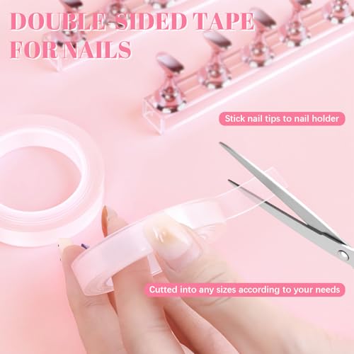 JUSTOTRY 2 Sets Pink Nail Painting Practice Stand With 1M Double-sided Tape Acrylic Fake Nail Art Holder For Press Ons Magnetic Nail Display Design Tools Kit Accessories For Home Diy Salon Supplies - color: Electroplated pink 2PCS