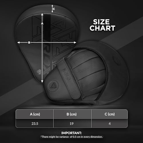 RDX Boxing Pads Curved Focus Mitts, Maya Hide Leather Kara Hook and jab Training Pads, Adjustable Strap Ventilated, MMA Muay Thai Kickboxing Coaching Martial Arts Punching Hand Target Strike Shield - color: Black