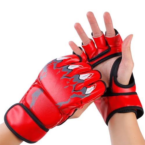 White Kickboxing Sparring Gloves Half Finger Boxing Gloves Open Palms MMA Gloves for Men Women Training Grappling Fighting Punching Bag - color: Red