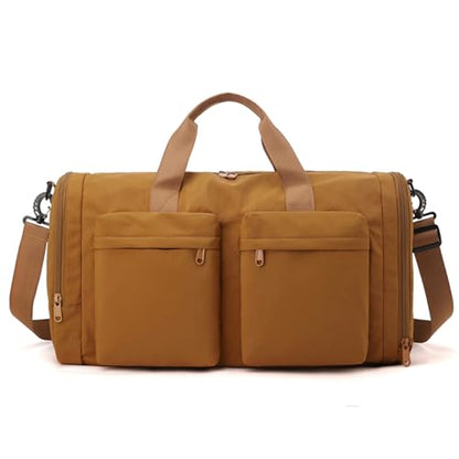 ZUEVI Gym Duffel Bag for Men Women with Shoe and Wet Compartment Lightweight Foldable Carry On Sports Travel Bag for Training Yoga Weekender(Brown) - color: Brown