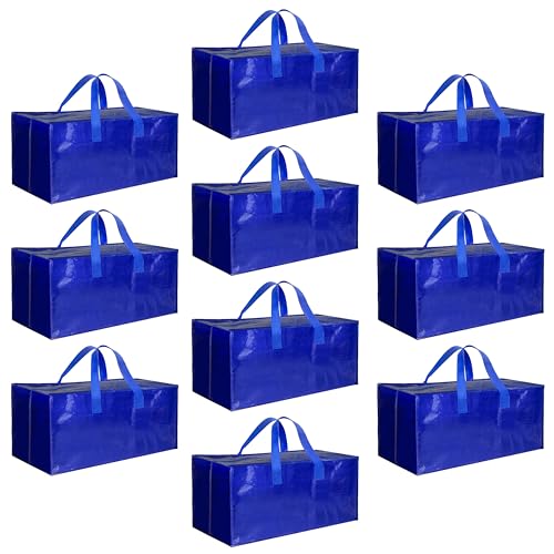HealSmart 10 Pack Extra Large Moving Bags with Zippers & Carrying Handles, Heavy-Duty Storage Tote Moving Boxes for Dorm Room Essentials Storage Bags, Blue - color: Blue, size: 10-Pack, style: Backpack Straps