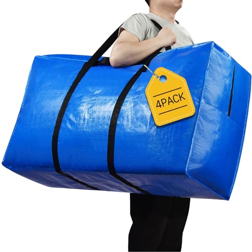 Extra Large Storage Bags, 57 Gallon XXL Jumbo Large Moving Bags Heavy Duty | 4 PACK Clothes Storage Totes Bins Moving Boxes Supplies, Foldable Travel Duffle Bag, Christmas Tree Bag,42x23x13.5 inch - color: Blue - 4 PACK, size: 42" X 23" X 13.5"