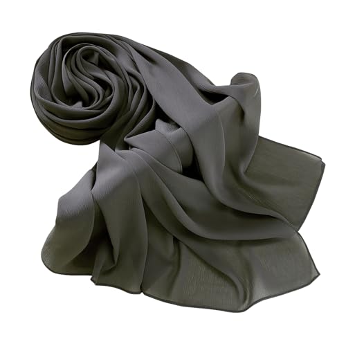 Premium Long Crinkle Chiffon Hijab Scarf for Women, Very Soft Muslim Head Scarfs - color: Dark Gray