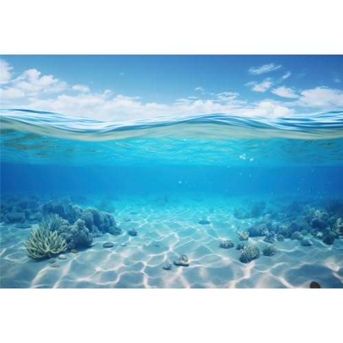 Renaiss 6x4ft Underwater Seascape Backdrop Blue Sky Sea Level Undersea Background Under The Sea Water Diving Mermaid Party Banner Sunlight Corals Seabed Fish Tank Aquarium Decor Photo Booth Props - color: Sea775, size: 6x4ft