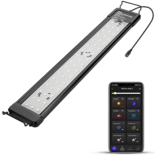hygger 35W Smart Aquarium Light, Bluetooth LED Light with App Control, Full Spectrum Fish Tank Light with 24/7 Lighting Cycle, 5 Modes, Adjustable Timer, for 24"-30" Freshwater Planted Tank - size: 35W (for 24-30 inch Tank)