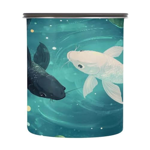 Kigai Fish Food Storage Container with Lids Airtight, Leak-Proof Stainless Steel Storage Canister for Coffee Sugar Tea, 900 ML/30.5 oz