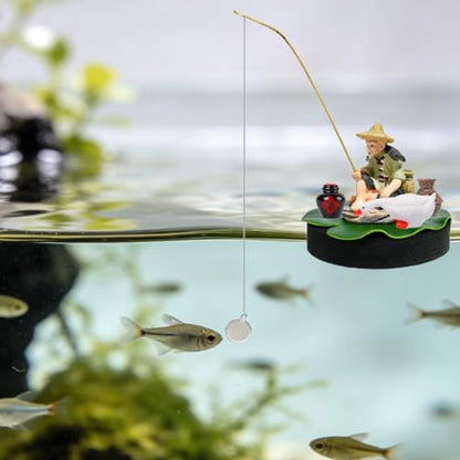 1 Set Floating Aquarium Decor Exquisite Resin Floating Fish Tank Decor with Fisherman, Fishing Rod, Mini Wine Jar, Mini Fish Basket, Duck, for Aquarium Decoration Accessories