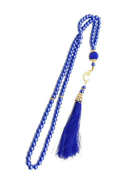 Tasbih Muslim Prayer Praise Beads, 6mm 99 Beads Glass Pearl Muslim Rosary Bracelet with Tassel, Natural Bead Pearls Tassel Pendant, Men Women Meditation Jewelry (Dark Blue) - color: Dark Blue