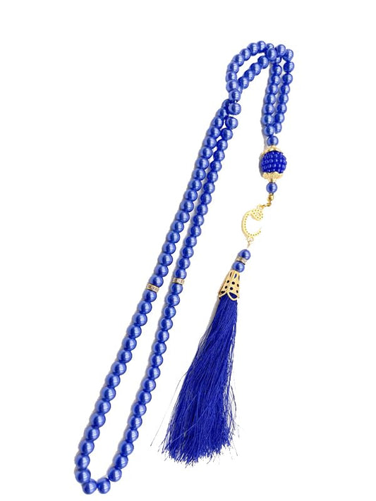 Tasbih Muslim Prayer Praise Beads, 6mm 99 Beads Glass Pearl Muslim Rosary Bracelet with Tassel, Natural Bead Pearls Tassel Pendant, Men Women Meditation Jewelry (Dark Blue) - color: Dark Blue