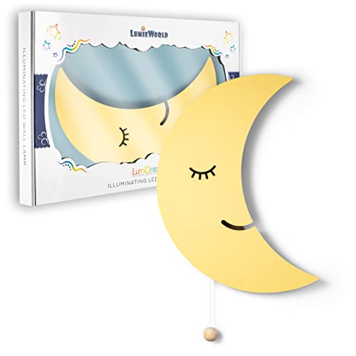 Lumipets Moon Wall Light - Nursery Decor, Baby Room Decoration, Wall Mounted, Battery Operated, Lightweight Hanging Crescent Night Light for Babies, Toddlers, Kids - 17.7 x 11.2 x 1.5-in