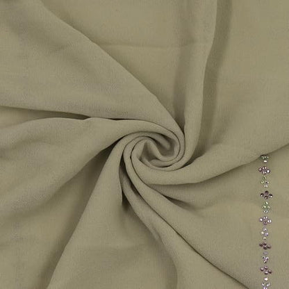 RARITYUS Sparkly Rhinestone Hijab Scarf for Women Silky Chiffon Instant Muslim Islamic Hijab Head Wrap Long Shawls - color: Khaki