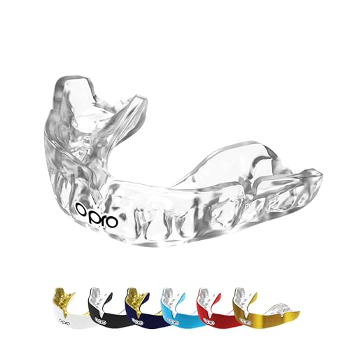 OPRO Instant Custom-Fit Mouthguard – Dentist Level Gum Shield Adult and Kids – OPRO Mouth Guard Boxing and MMA, Self-Fit Gum Shield Rugby – Maximum Protection with Dental Warranty (Clear/White) - color: Clear/White, size: Youth (Under 10)