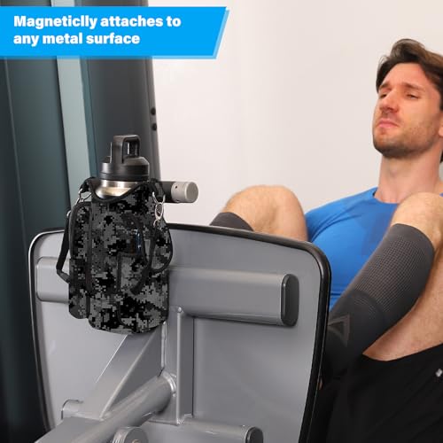 icolor Magnetic Gym Bag Water Bottle Carrier Holder with Phone Pockets & Shoulder Strap,Gym Magnetic Bag 5 Built-in Magnets Gym Accessories Organizer Sling Bottle Bag Pouch Sleeve - color: Camouflage