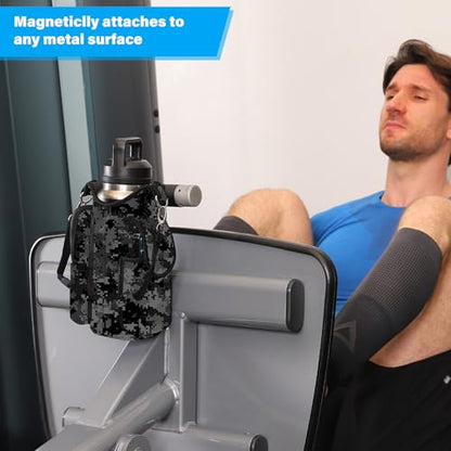 icolor Magnetic Gym Bag Water Bottle Carrier Holder with Phone Pockets & Shoulder Strap,Gym Magnetic Bag 5 Built-in Magnets Gym Accessories Organizer Sling Bottle Bag Pouch Sleeve - color: Camouflage