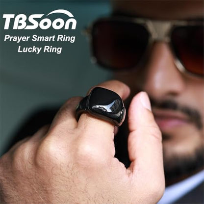 Fashion Tasbih 스마트 링, Tasbeeh 카운터, 기도 방향 표시기 가이드, 5 Azan 알람 시계, 용서, 전자 묵주, Eid al-Fitr Eid al-Adha 라마단 남성 여성용 선물-블랙 사이즈 조절 가능 - style: C블랙 사이즈 조절 가능