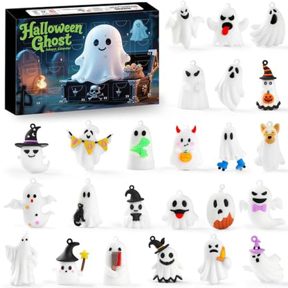 Halloween Advent Calendar 2026,24 Day Halloween Ghost Countdown Calendar with 24 Collectible Gifts for Kids Boys Girls Toddlers Boo Basket Stuffers Party Favors - color: White Ghost
