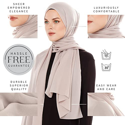 Chiffon Hijab Scarf for Women - Chiffon Hijab Muslim Headscarf Shawl - Soft Fashion Scarf Muslim Headscarf Shawl - color: Grey