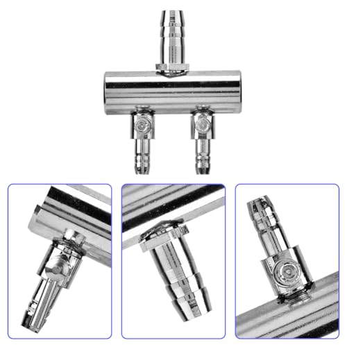 Joyzan Air Splitter Flow Control Valve,Aquarium Flow Lever Pump Distributor | 2 Way Stainless Steel Fish Tank Gang Manifolds Multi Port T Shaped Line Metal Regulator Connector Airline Tubing Hose