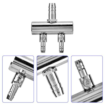 Joyzan Air Splitter Flow Control Valve,Aquarium Flow Lever Pump Distributor | 2 Way Stainless Steel Fish Tank Gang Manifolds Multi Port T Shaped Line Metal Regulator Connector Airline Tubing Hose