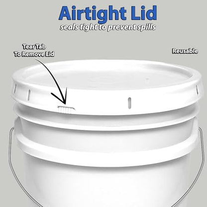 1-Gallon Bucket with Airtight Lid – Made in USA, Food Grade BPA Free Plastic, Heavy Duty Multi-Use, Metal Handle with Grip, Stackable Storage – White, 1 Pack - color: White, size: 1