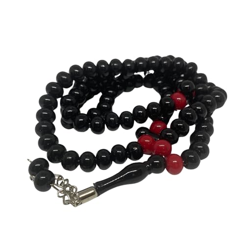 Tasbih Prayer Beads 99, Muslim Prayer Beads, 10 mm Islamic Prayer Beads, Tesbih Turkish 99, Prayer Dhikr Beads, Tesbih Beads (Red-Black) - color: Red-Black
