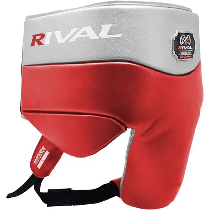 RIVAL Boxing RNFL100 Professional No-Foul Groin Protector with Laces, Dual Waist Straps, Ultra-Lightweight Construction, and Super-Rich Microfibre PU - color: Red/Silver, size: Medium