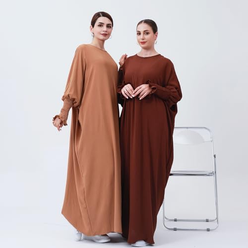 Lenmipot Islamic Women Jilbab Abayas Muslim Abaya Dress for Women Middle East Kaftan Dubai Dress Eid Prayer Clothes - color: Coffee