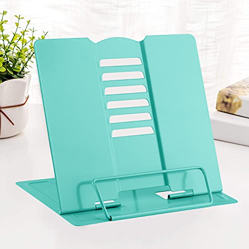 MSDADA Book Stand Metal Reading Rest Book Holder Adjustable Cookbook Documents Holder Portable Sturdy Bookstands for Recipes Textbooks Tablet Music Books with Page Clips (Light Green) - color: Light Green