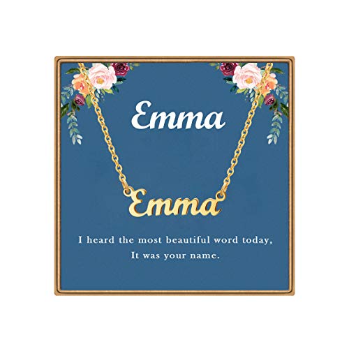 Ldurian Custom Name Necklace, Personalized Name Plate Pendant Necklace Pre Gifts, Charm Pre-made Jewelry for Mom Mama Birthday Anniversary - size: 166 Emma