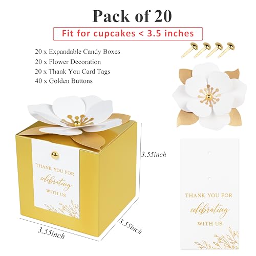 FEIYI 20 PCS Favor Boxes, Gold, 3.55x3.55x3.55 - color: Gold, size: Large-(3.55")