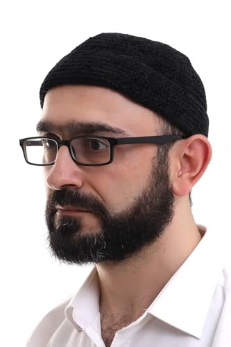 ihvan online Kufi Hats for Men, Taqiya, Takke, Turkish Muslim Winter Velvet Roll-up Edge Prayer Skullcaps, Islamic Gifts - color: Black