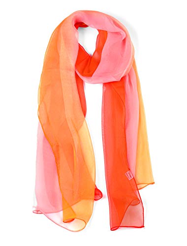 uxcell Women'sChiffon Sheer Long Scarf Silky Gradient Party - color: Red Orange Pink