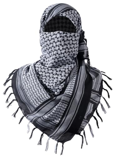 FREE SOLDIER Scarf Military Shemagh Tactical Desert Keffiyeh Head Neck Scarf Arab Wrap with Tassel for Men Women - color: Dark White
