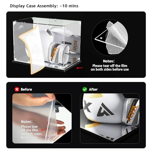 KOLIPI Acrylic Boxing Glove Display Case 14x9.5x8.7 in | Boxing Glove Case for Gloves up to 16 oz, Mirror Back and Base, Dustproof Protection, Stable and Stackable, Assembly Required - size: 14x9.5x8.7 inches