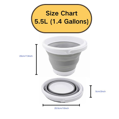 SAMMART 5.5L (1.4 Gallon) Set of 2 Collapsible Plastic Bucket - Foldable Round Tub - Portable Fishing Water Pail - Space Saving Outdoor Waterpot. (White/Grey) - color: White/Grey