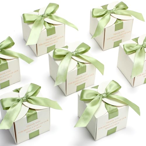 Marspark 50 Pcs Wedding Favor Boxes for Guests, 2.5 x 2.5 x 2.5 Inch, Green - color: Green