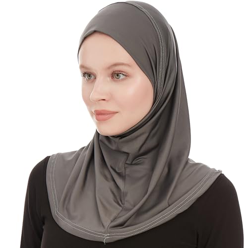 Plain Ready To Wear Amira Hijab for Women - Muslim Instant Amira Jersey Scarf – Soft Muslim One Piece Instant Hijab Headscarf - color: Dark Grey