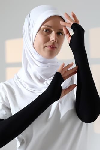 ihvan online, Hijab Sleeves for Women, Muslim Arm Sleeve for Prayer, Women's Soft Stretchy Modest Sleeves to Cover Arms - color: Black-model 2