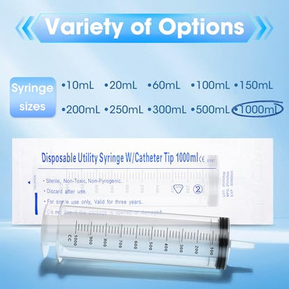 1000ml Large Syringe for Thick Liquids, Individually Wrapped | Plastic Syringe Without Needle for Scientific Labs, Measuring, Refilling - style: 1000cc