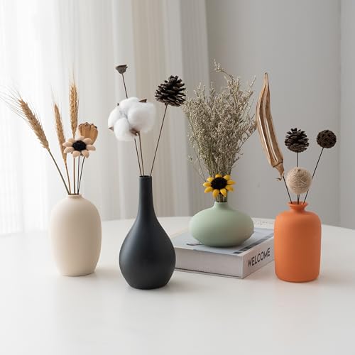 Vase Set of 4 with Dried Flower for Shelf Home Decor Matte Ceramic | For Modern Minimalist Bohemian, Pampas Grass, Home, Office, Shelf, Living Room, Bedroom,Entryway,Farmhouse Decor - size: Vase Set 4 with Dried Flower