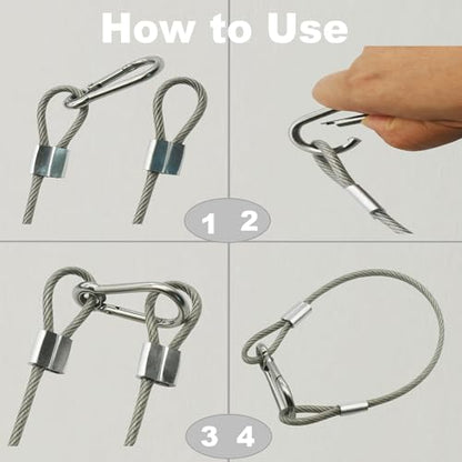 5 pcs 12 inch Vinyl Cover Coated Stainless Steel Wire Rope Lanyard Cable Tether Safety Strap with Hooks and 2 Loops (4mm Thickness), Clear - color: 5pcs_Clear, size: 12"/30cm