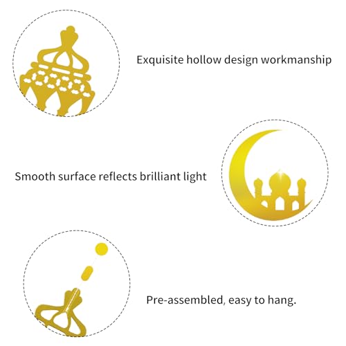 16pcs Ramadan Decorations Gold Star Moon Lantern Garland Pre-Assembled Shining Hanging Ramadan Mubarak Eid Decorations Banner Streamer for Eid Mubarak Decor Home Party Supplies