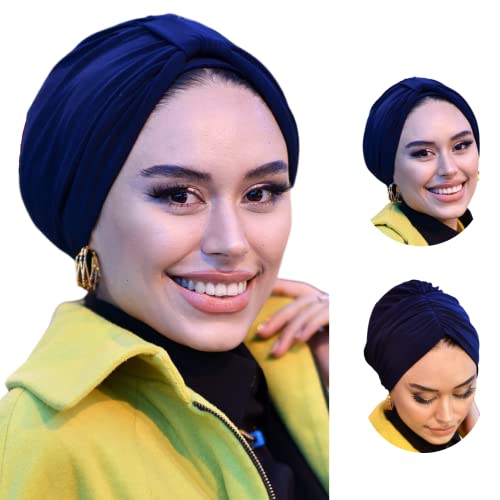 Para Life Turban With Band - Women's Hijab & Hair Wraps - Instant Hijab Cap - color: Navy Blue
