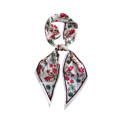 Silk Feeling Head Scarf Fashion Satin Hair Scarf Square Long Scarves for Women Gifts - color: 02 Pink Daisy Flower 5.12 X 59 Inch