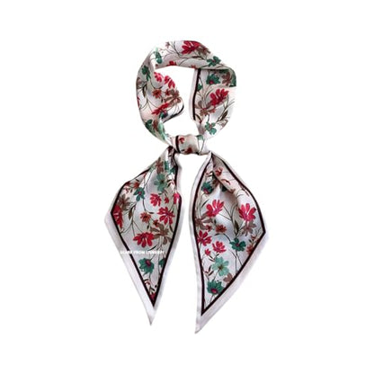 Silk Feeling Head Scarf Fashion Satin Hair Scarf Square Long Scarves for Women Gifts - color: 02 Pink Daisy Flower 5.12 X 59 Inch
