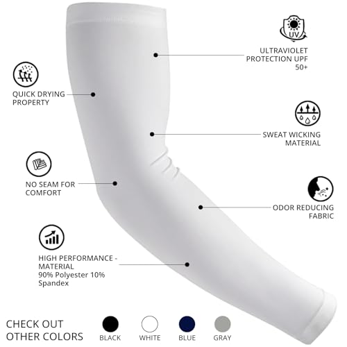 Arm Sleeves for Men and Women Compression UV Sun Protection Tattoo Cover Up Baseball Basketball Football Golf Running - color: White