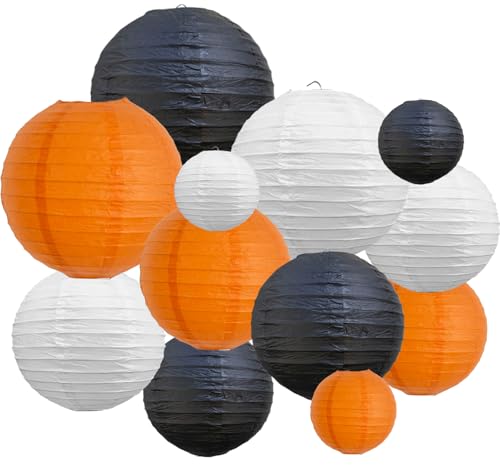 BEISHIDA Black Orange White Paper Lanterns 6/8/10/12Inch Round Chinese Lamp - color: Black orange white, size: 6、8、10、12 Inch