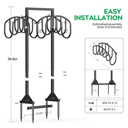 Garden Water Hose Holder Holds 2 * 150Ft Hoses, Heavy-Duty Metal Freestanding Hose Holder with 4 Spikes, Rustproof Garden Hose Reels Hose Hanger Storage for Outside, Yard, Lawn, Farm, Black - color: Black
